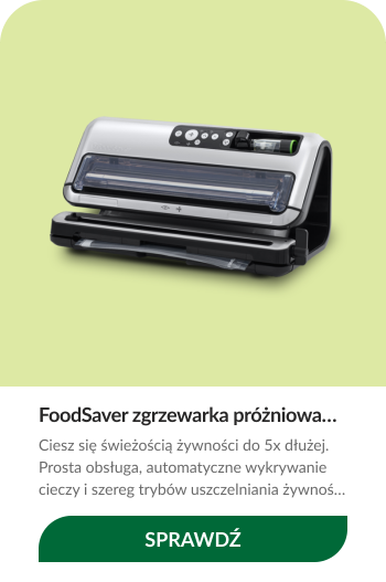 Ze zgrzewarką FoodSaver FFS006X możesz cieszyć się świeżością żywności do 5x dłużej. Prosta obsługa, automatyczne wykrywanie cieczy i szereg trybów uszczelniania żywności. Pionowa konstrukcja pozwala zaoszczędzić miejsce na blacie.